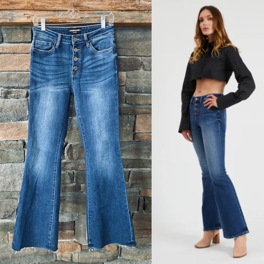 Etienne Marcel Flare Raw Hem Button Fly Midrise Jeans